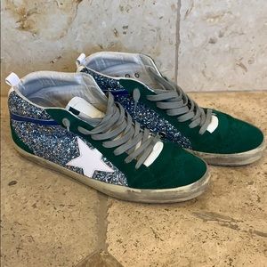 Golden Goose Mid Star Green Suede Glitter 40